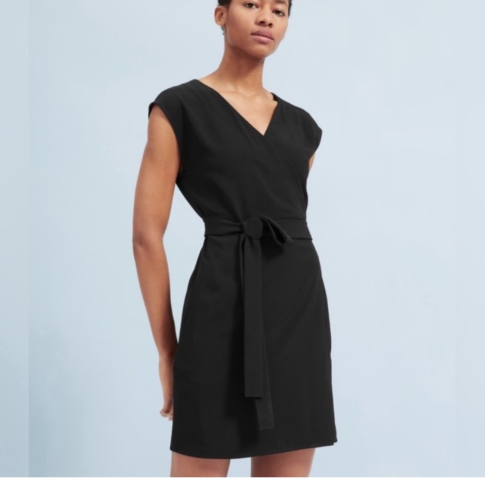 Everlane Black Mini Wrap Dress - Japanese Goweave - Pockets